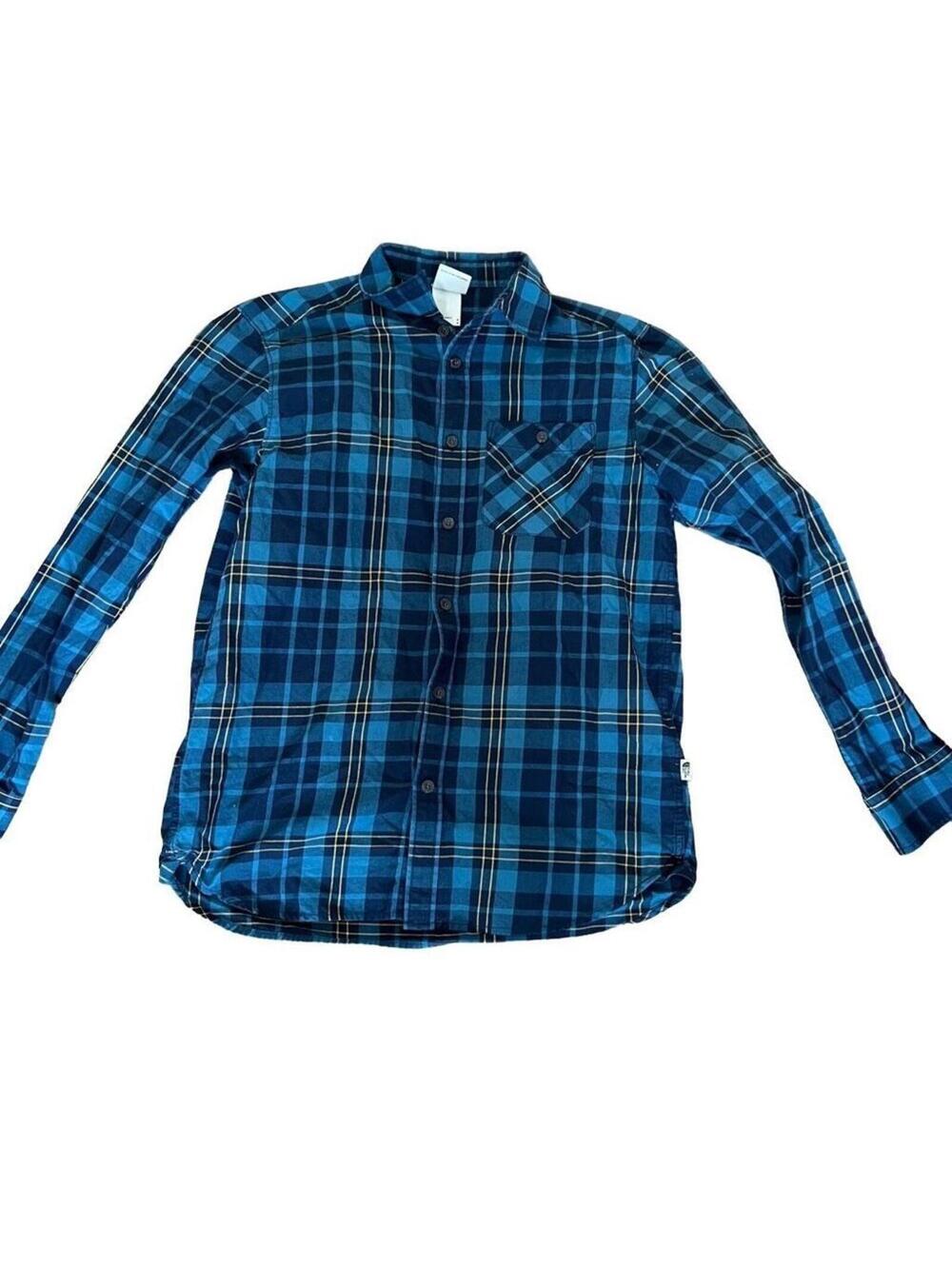 The north face mens button down shirt medium blue and yellow plaid flannel